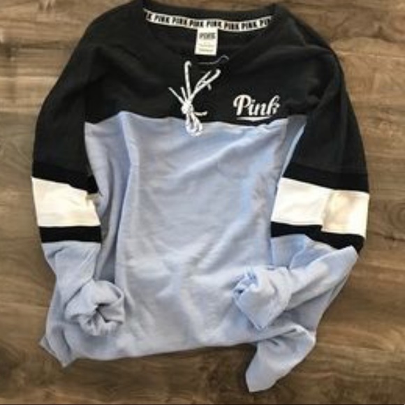 HTF Victoria Secret Pink Lace Up Varsity Crew XS - Picture 4 of 5